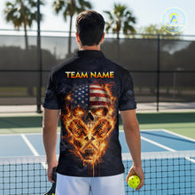 Load image into Gallery viewer, Custom US Flag Skull Fire Flame Pickleball Ball &amp; Paddle T-Shirt Pickleball Jersey For Men NYN2579