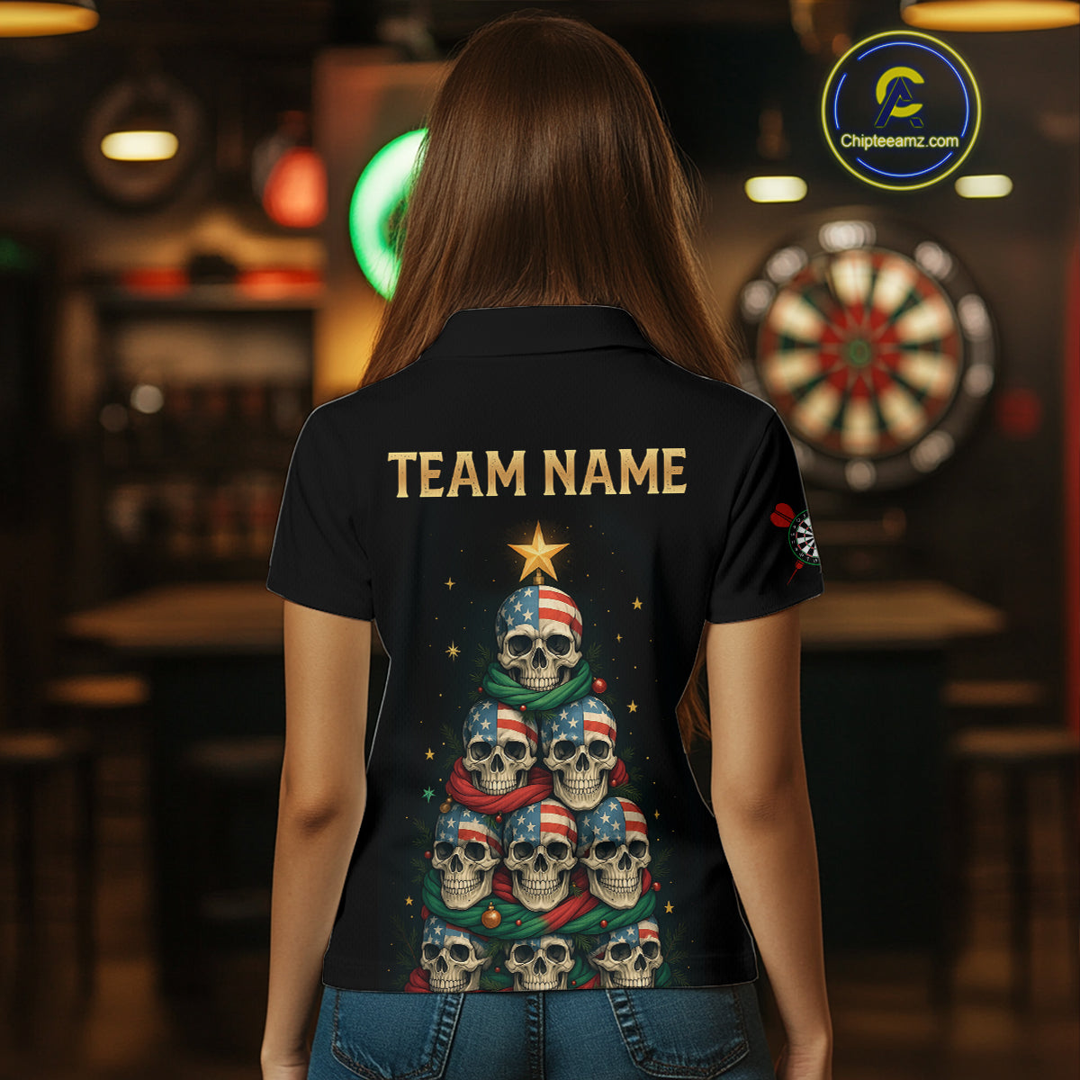 Custom Funny Christmas Darts Shirt For Women Outfits Xmas Holiday Skull Dart Jerseys NYN1279