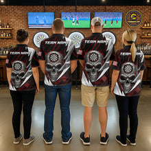 Load image into Gallery viewer, Silver Skull Red Grunge US Flag Men Darts Polo Shirt Custom Name Dart League Jerseys NYN2061