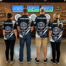 Load image into Gallery viewer, Silver Skull Blue Grunge US Flag Men Darts Quarter-Zip Shirt Custom Name Dart League Jerseys NYN2063