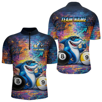 Custom Funny Shark Pool 8 Ball & 9 Ball Men Billiard Shirt Personalized Graffiti Billiard Attire NYN2594