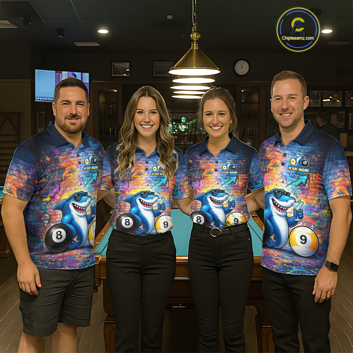 Custom Funny Shark Pool 8 Ball & 9 Ball Women Billiard Shirt Personalized Graffiti Billiard Attire NYN2594