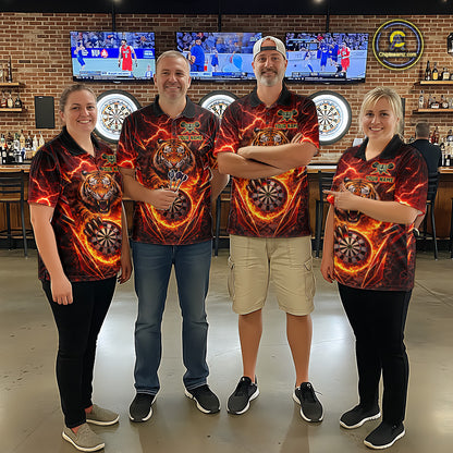 Red Flaming Tiger Thunder Dartboard Men Darts Polo Shirt Custom Funny Darts Team Jersey NYN2610