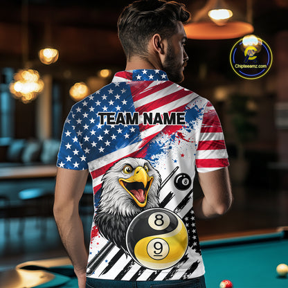 Splatter US Flag Yin And Yang 8 Ball & 9 Ball Men Billiard Shirt Custom Eagle Freedom Billiard Appeal NYN2767