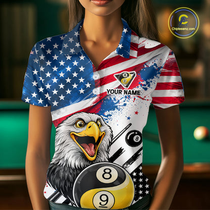 Splatter US Flag Yin And Yang 8 Ball & 9 Ball Women Billiard Shirt Custom Eagle Freedom Billiard Appeal NYN2767