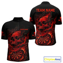Load image into Gallery viewer, Fire Flame Skull Red Grunge Dartboard Custom Dart Quarter-Zip Shirt For Men Dart League Jerseys NYN2092