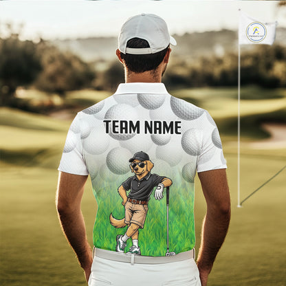 Funny Mens Golf Polo Shirt Custom Golden Retriever Golfer Grass Pattern Golf Team Outfits NYN3396