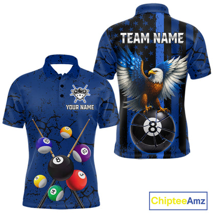 Eagle Crack 8 Ball Pool Men Billiard Team Shirt Custom Polo & 1/4-Zip Billiard Apparel|Blue NYN2382