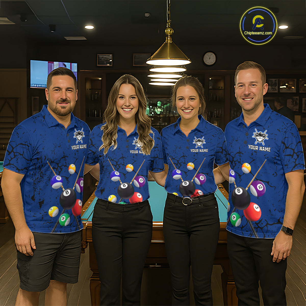 Eagle Crack 8 Ball Pool Men Billiard Team Shirt Custom Polo & 1/4-Zip Billiard Apparel|Blue NYN2382