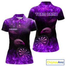 Load image into Gallery viewer, Custom Black And Purple Flames Eagle Dartboard Darts Polo Shirt For Women Outfit Darts Jerseys NYN0945