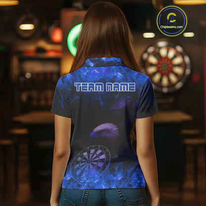 Custom Black And Blue Flames Eagle Dartboard Darts Polo Shirt For Women Outfit Darts Jerseys NYN0946