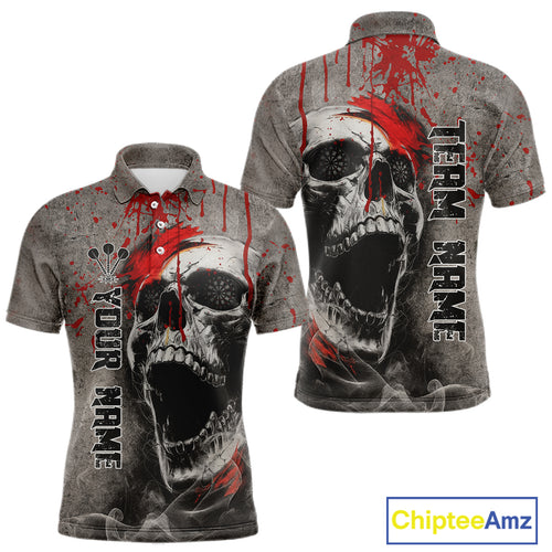 Custom Red Dripping Skull Grunge Polo Dart Shirt For Men Dartboard Outfits Dart Jersey NYN1319