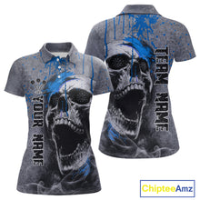 Load image into Gallery viewer, Custom Blue Dripping Skull Grunge Polo Dart Shirt For Women Dartboard Outfits Dart Jersey NYN1320