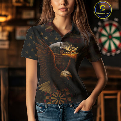Custom Eagle Grunge Dartboard Polo Dart Shirt For Women US Flag Patriotic Dart Jersey NYN1332