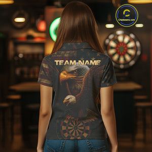Custom Eagle Grunge Dartboard Polo Dart Shirt For Women US Flag Patriotic Dart Jersey NYN1332