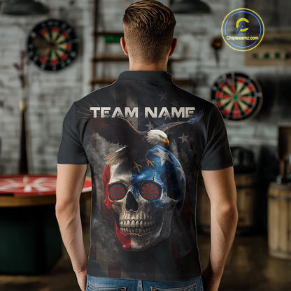 Custom Smoke Skull Eagle Patriotic Dart Shirt For Men US Flag Polo Dart Team Jersey NYN1336