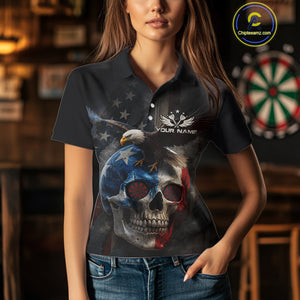 Custom Smoke Skull Eagle Patriotic Dart Shirt For Women US Flag Polo Dart Team Jersey NYN1336