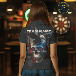Custom Smoke Skull Eagle Patriotic Dart Shirt For Women US Flag Polo Dart Team Jersey NYN1336