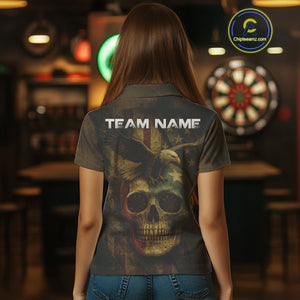 Custom Skull Eagle Grunge Polo Dart Shirt For Women Retro Patriotic Dart Jerseys NYN1337