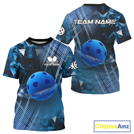 Custom Lightning Blue Pickleball Ball T-Shirt For Men Outfits 3D Pickleball Jerseys NYN1340