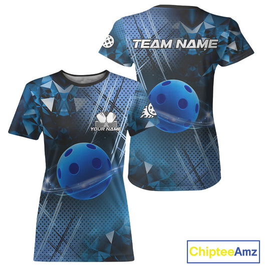 Custom Lightning Blue Pickleball Ball T-Shirt For Women Outfits 3D Pickleball Jerseys NYN1340