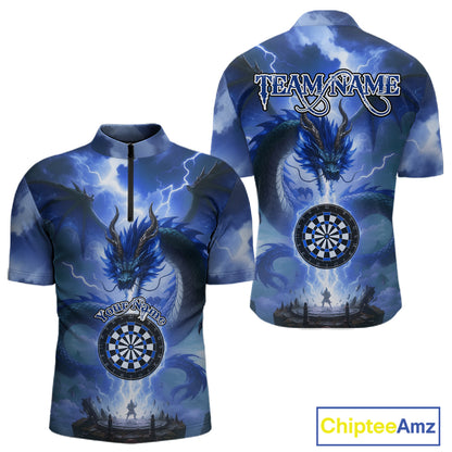 Custom Lightning Blue Dragon Dartboard Darts 1/4-Zip Shirt For Men Darts Team Jersey NYN0968