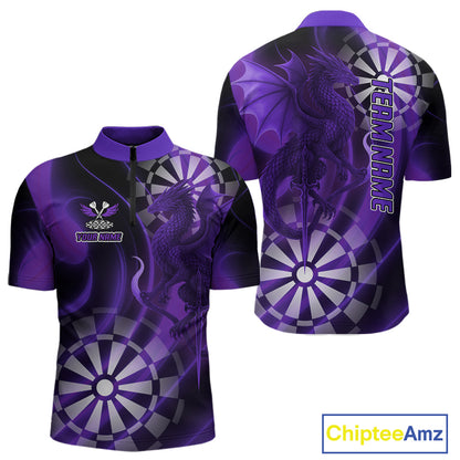 Custom Black And Purple Dragon Dartboard Dart 1/4-Zip Jersey Outfits Dart Team Shirts For Men NYN0979