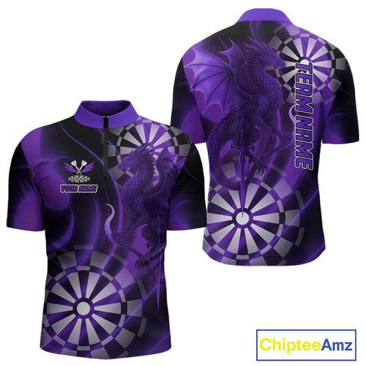 Custom Black And Purple Dragon Dartboard Dart 1/4-Zip Jersey Outfits Dart Team Shirts For Men NYN0979