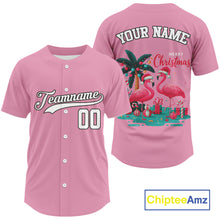 Load image into Gallery viewer, Custom Pink Flamingo Merry Christmas Baseball Shirt For Men Xmas Baseball Jerseys NYN1355