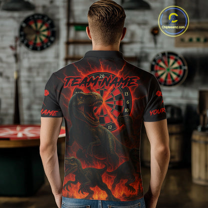 Custom Red Flaming Dinosaurs Dartboard Polo Dart Shirt For Men Dinosaur Dart Jerseys NYN1358