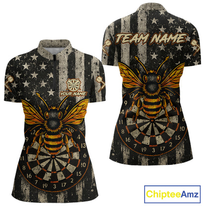 Custom Bees Dartboard Patriotic Dart 1/4-Zip Shirt For Women US Flag Grunge Dart Jersey NYN1360