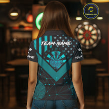 Load image into Gallery viewer, It's In My DNA Custom Turquoise Dinosaur Dart Polo Shirt For Women US Flag Dart Jerseys NYN1366