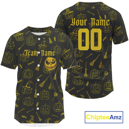 Custom Yellow Pumpkin Halloween Baseball Jersey For Men Funny Halloween Baseball Shirt NYN1008