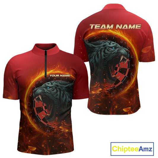Panther Flaming Dartboard Custom Darts Quarter-Zip Shirt For Men - Darts Team Jersey NYN0727