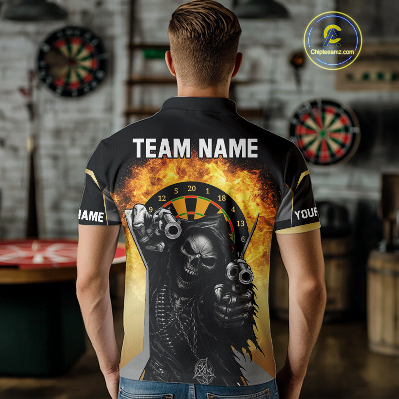 Skeleton & Flame Dartboard Custom Darts Polo Shirt For Men - Darts Team Jersey NYN0731