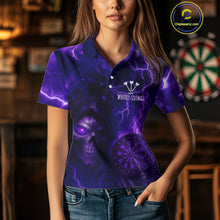 Load image into Gallery viewer, Personalized Purple Flames Skull Dartboard Darts Jersey Custom Women's Skull Darts Polo Shirt NYN1029