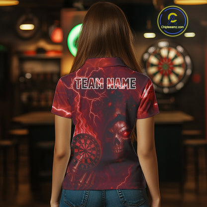 Personalized Red Flames Skull Dartboard Darts Jersey Custom Women's Skull Darts 1/4-Zip Shirt NYN1030