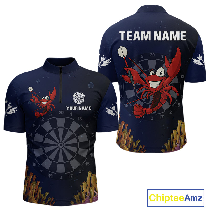 Maroon Lobster & Dartboard In The Ocean Men's Darts Shirt - Custom Name For Players NYN0523