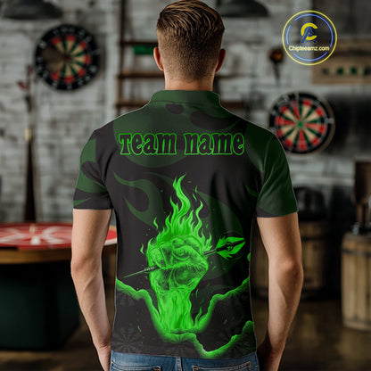 Custom Green Flaming Dart Arrow Polo & 1/4-Zip Darts Shirts Outfit Darts Jersey For Men NYN1052