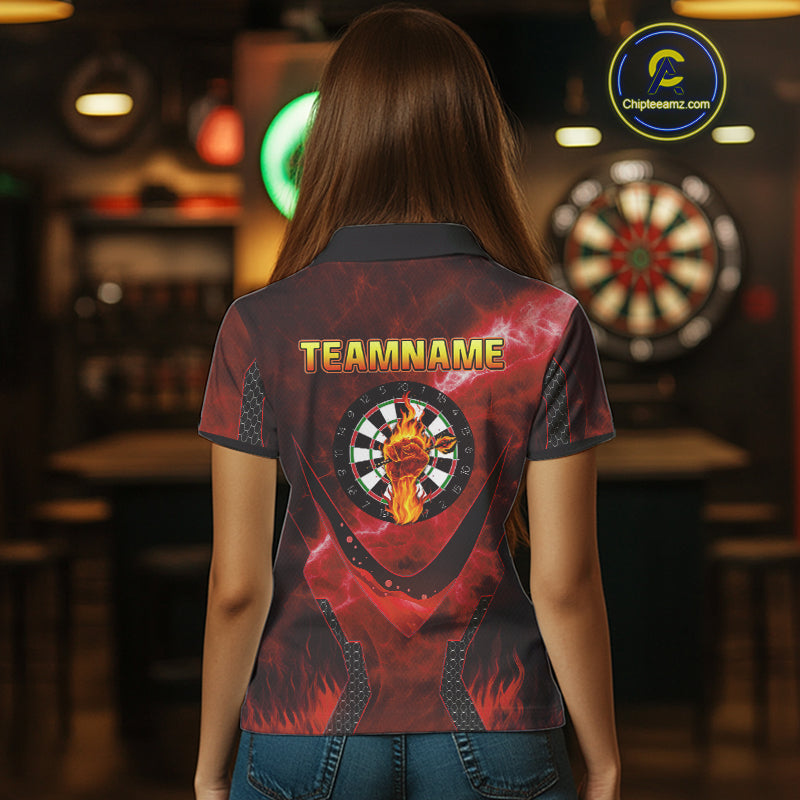 Lightning Red Flame Hand & Darts Women's Darts Shirt - Custom Name For Players NYN0543