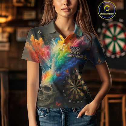 Custom Colorful Smoke Skull Dartboard Women Dart Shirt Outfits Butterflies Dart Jerseys NYN1063