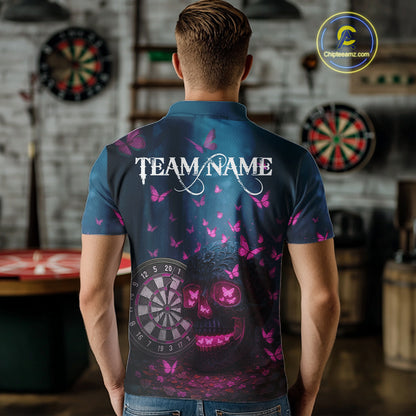 Custom Blue And Pink Butterflies Skull Dart Shirt For Men Romantic Darts Team Jerseys NYN1070