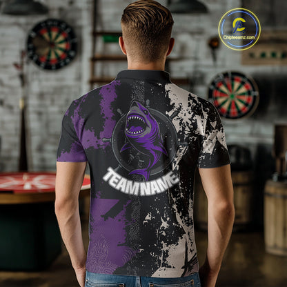 Back & Purple Shark Dartboard Grunge Men's Darts Shirt - Custom Name For Players NYN0566