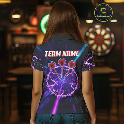 Purple Circle Thunder & Red Dart Arrows Women's Darts Shirt - Custom Name For Players NYN0568