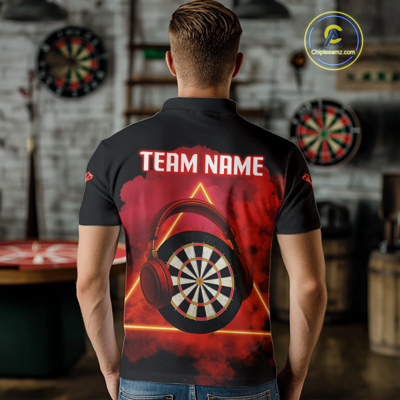 Red Smoke Headphones Dartboard Funny Darts Shirt For Men - Custom Team Jersey NYN0579