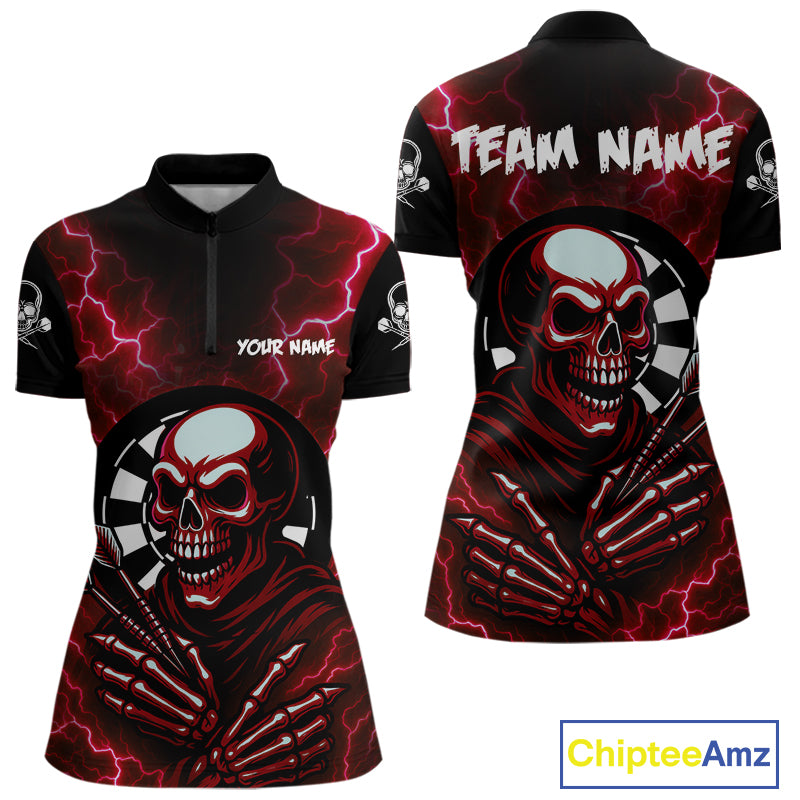 Thunder Lightning Skeleton Dartboard Red Darts Shirt For Women - Custom Name & Team  NYN0592