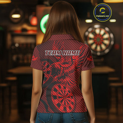 Custom Eagle & Dartboard Red Stripes Dart Polo Shirts For Women, Dart Team Jerseys NYN0782