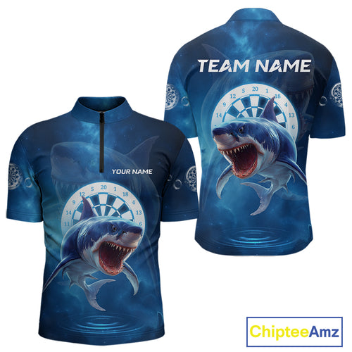 Personalized Fishing Shark & Dartboard Custom Dart 1/4-Zip Shirts For Men, Dart Jerseys NYN0789