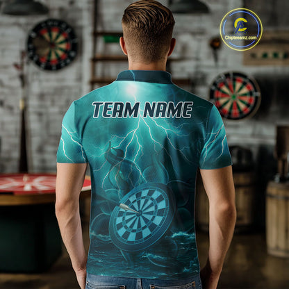 Thunder Dartboard In The Ocean Turquoise Darts Shirt For Men - Custom Name & Team NYN0616