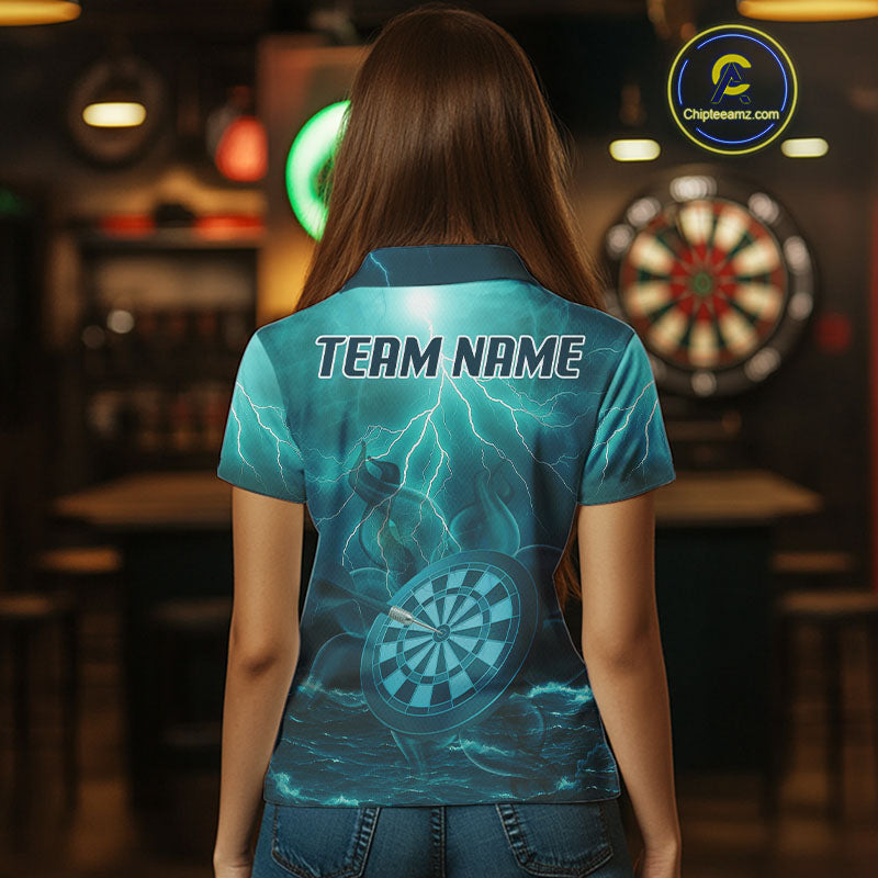 Thunder Dartboard In The Ocean Turquoise Darts Shirt For Women - Custom Name & Team NYN0616